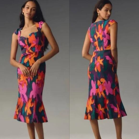 Anthropologie The Cecily Fit & Flare Sweetheart Dress Multicolor Size LARGE Plus - Picture 1 of 10